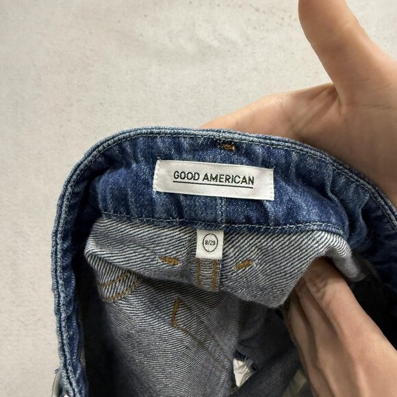 Good American Shorts Womens 8/29 Blue Distressed Denim High Rise Button Fly - Picture 7 of 11